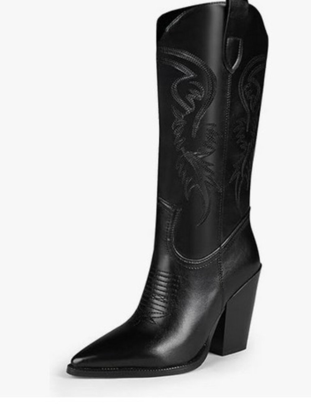 Isnom Black Women's Western Heeled Boots, 8